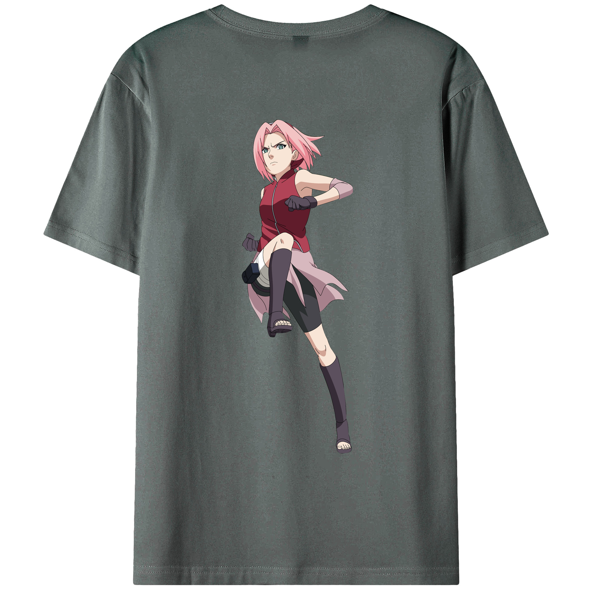 （画像用） NARUTO -ナルト- 春野サクラ Haruno Sakura 綿100％ メンズ半袖Tシャツ（バックプリント） 通気性